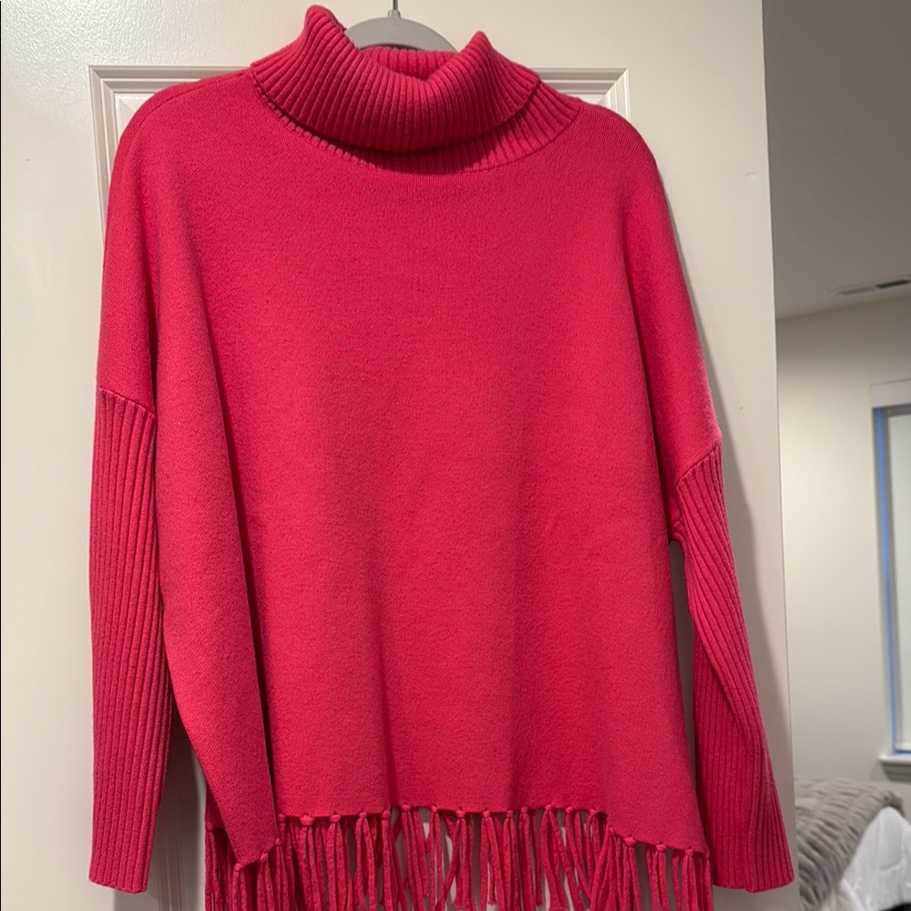 ESQUALO Pink Cowl Neck Sweater with Fringe